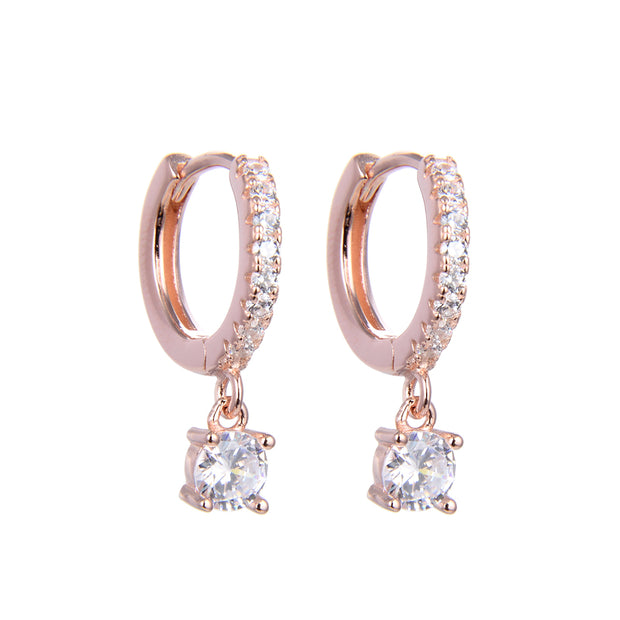 Aretes Tipo Argollas de con Punto de Luz- Plata 925 con baño de oro rosa.