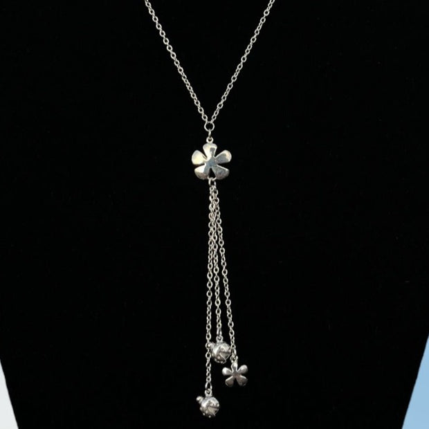 Gargantilla de Plata 925, Tipo Corbatero de Flor y Mariquita