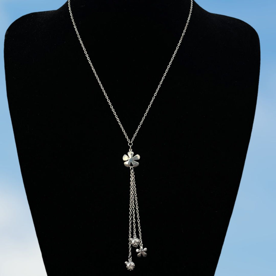 Gargantilla de Plata 925, Tipo Corbatero de Flor y Mariquita