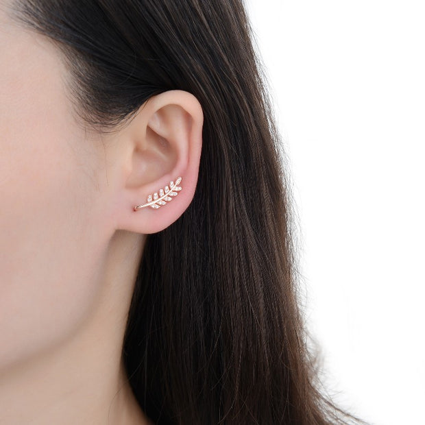 Aretes Tipo Trepadores para Dama, Espiga- Plata 925 con baño de oro rosa