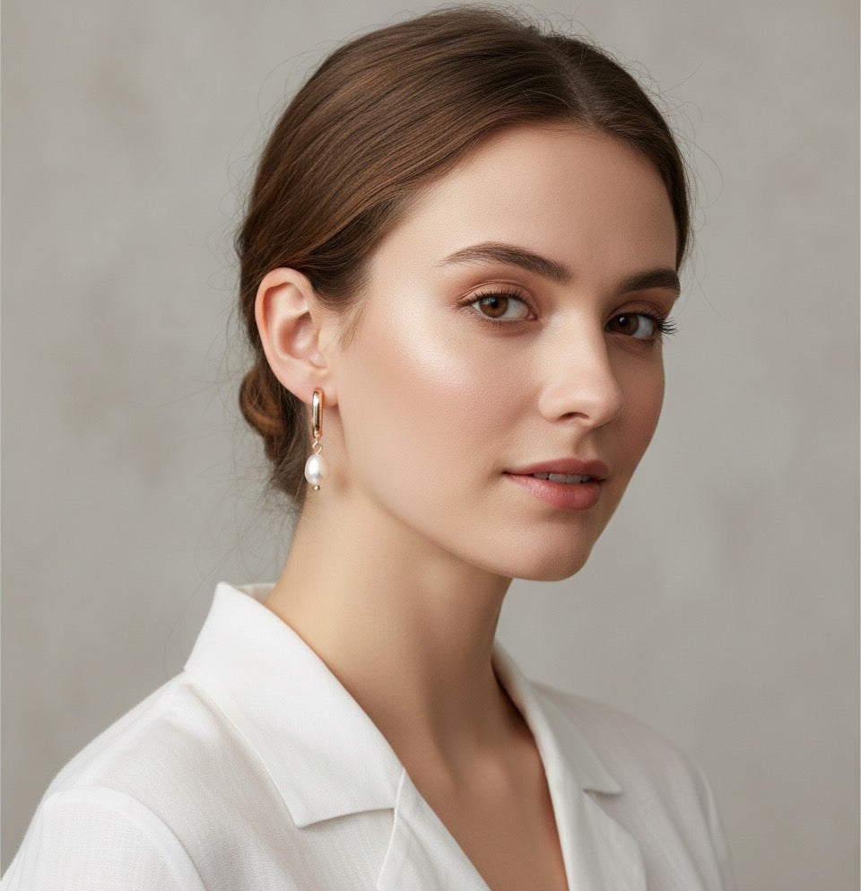 Aretes Huggies de Perla 10 mm – Plata 925