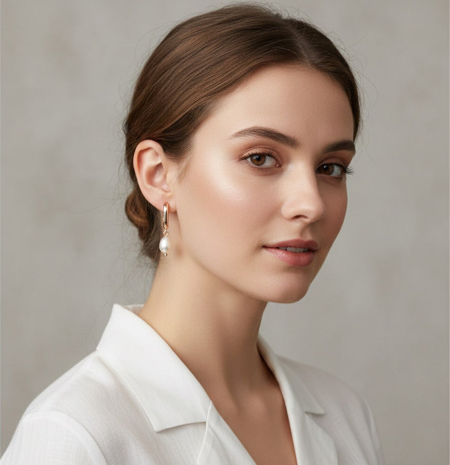 Aretes Huggies de Perla 10 mm – Plata 925