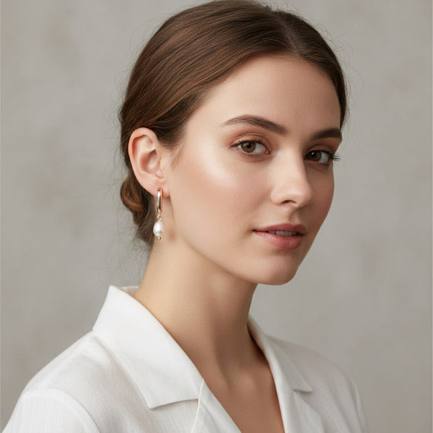 Aretes Huggies de Perla 10 mm – Plata 925