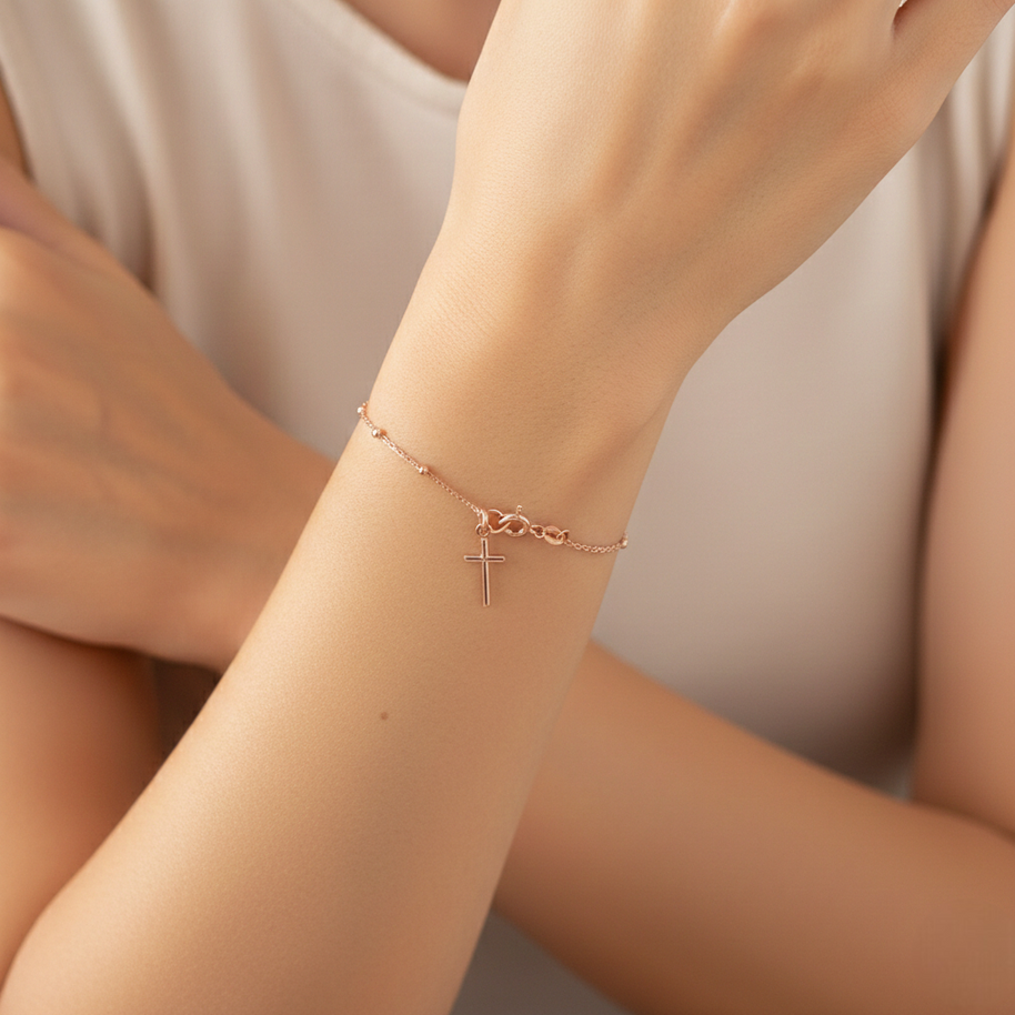 Pulsera Denario con Cruz Lisa – Plata 925