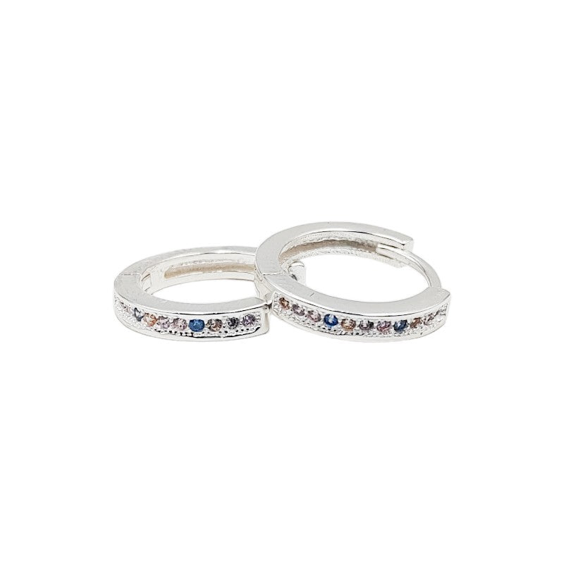 Aretes Tipo Argollas de Plata 925, Puntos de Luz de Colores