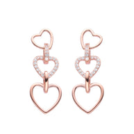 Aretes Colgantes para Dama, Corazones de Luz – Plata 925 con baño de oro rosado