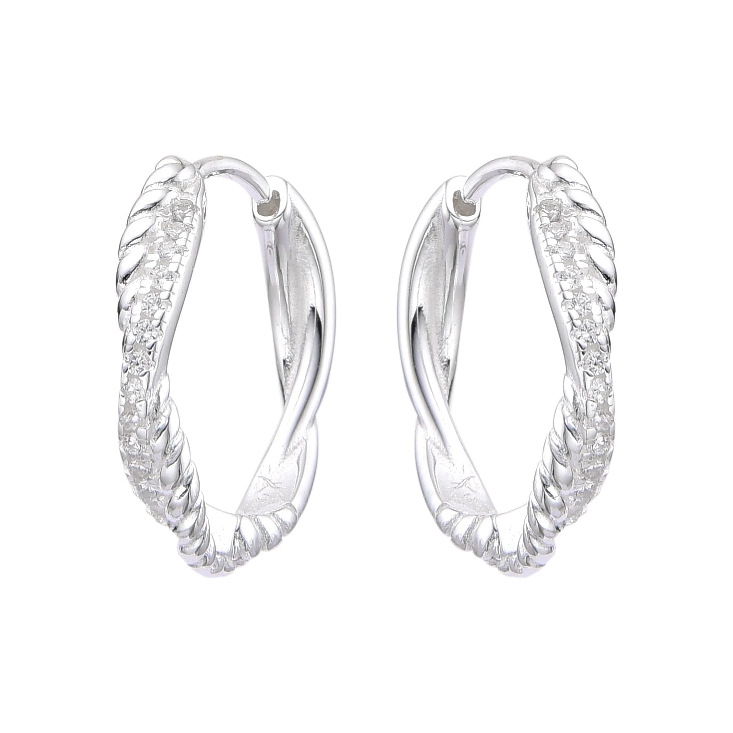 Aretes Huggies Trenza de Brillo – Plata 925