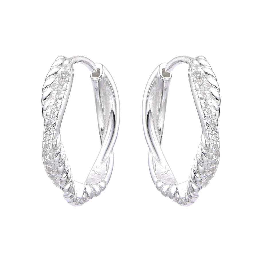 Aretes Huggies Trenza de Brillo – Plata 925