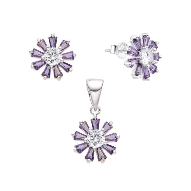 Conjunto Flor Morado – Plata 925