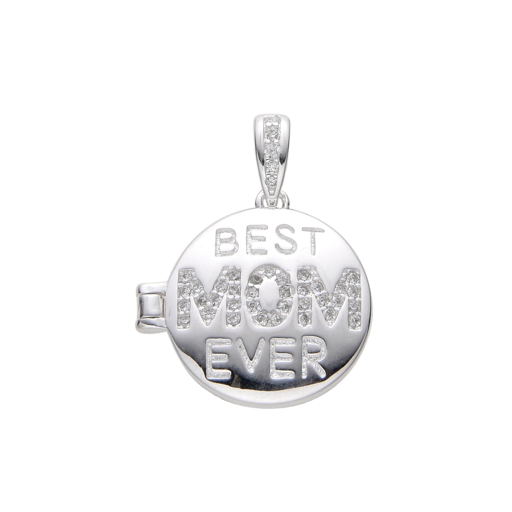 Dije Relicario Redondo “Best Mom Ever” 18mm – Plata 925
