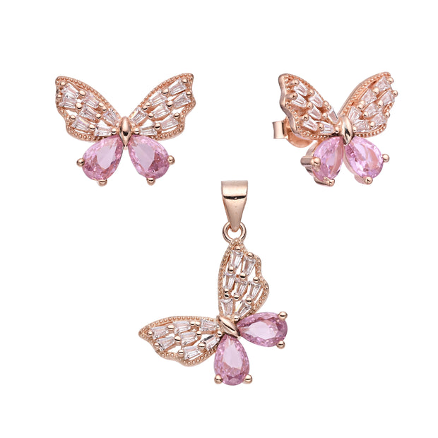 conjunto de Mariposas – Plata 925 baño de oro rosa