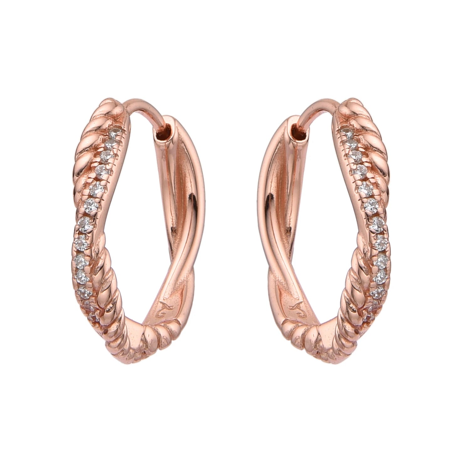 Aretes Huggies Trenza Rosé – Plata 925