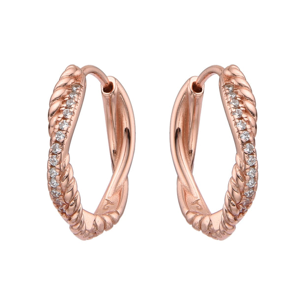 Aretes Huggies Trenza Rosé – Plata 925