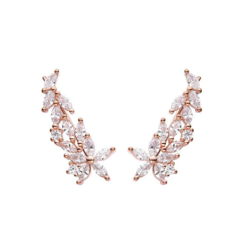 Aretes Tipo trepador Flor de Espiga – Plata 925 con baño en oro rosado