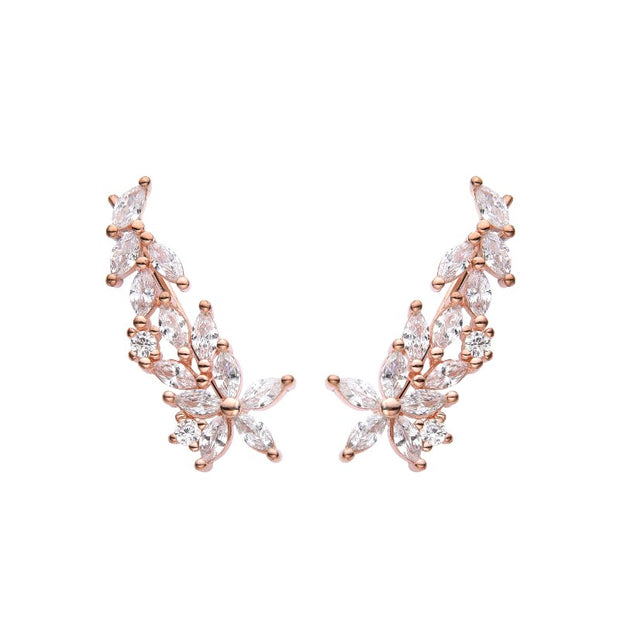 Aretes Tipo trepador Flor de Espiga – Plata 925 con baño en oro rosado