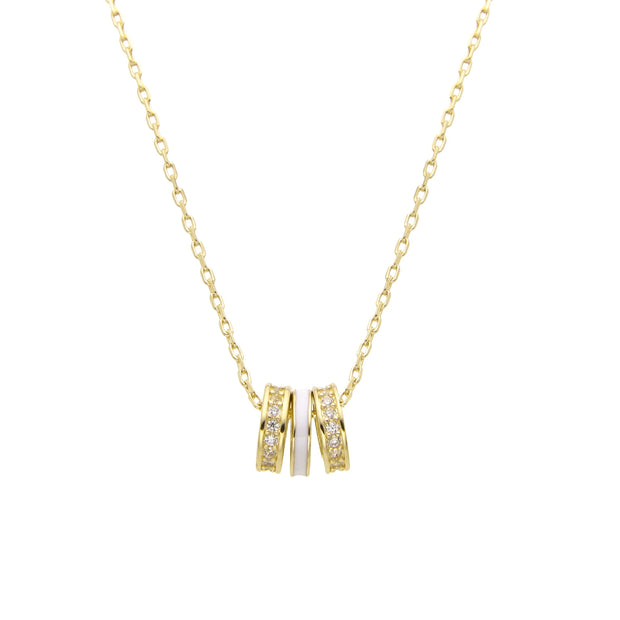 Gargantilla Tipo Collar de Aros con Circones y Esmaltado Blanco – Plata 925 con baño de oro amarillo