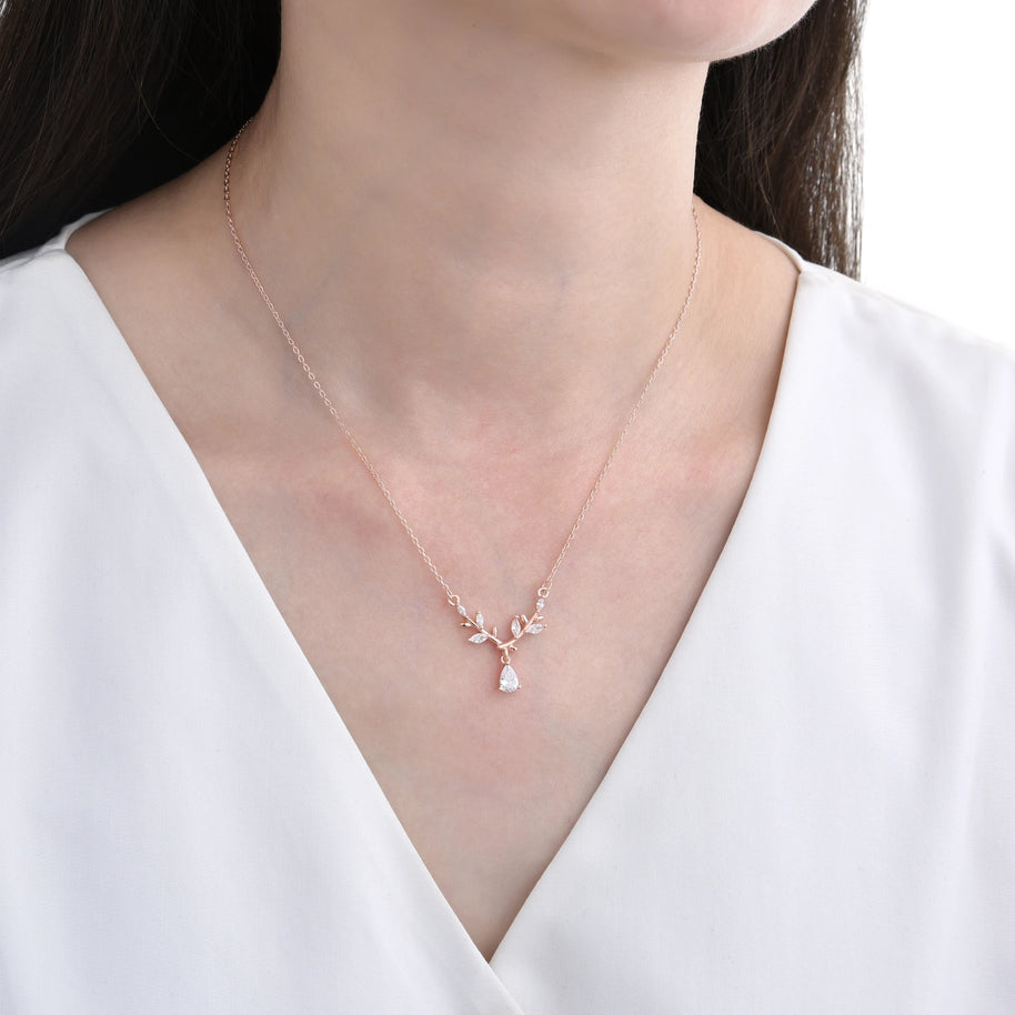 Gargantilla de Espiga y Punto de Luz en Gota – Plata 925 con Baño de Oro Rosado