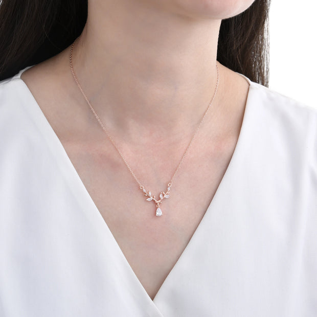 Gargantilla de Espiga y Punto de Luz en Gota – Plata 925 con Baño de Oro Rosado