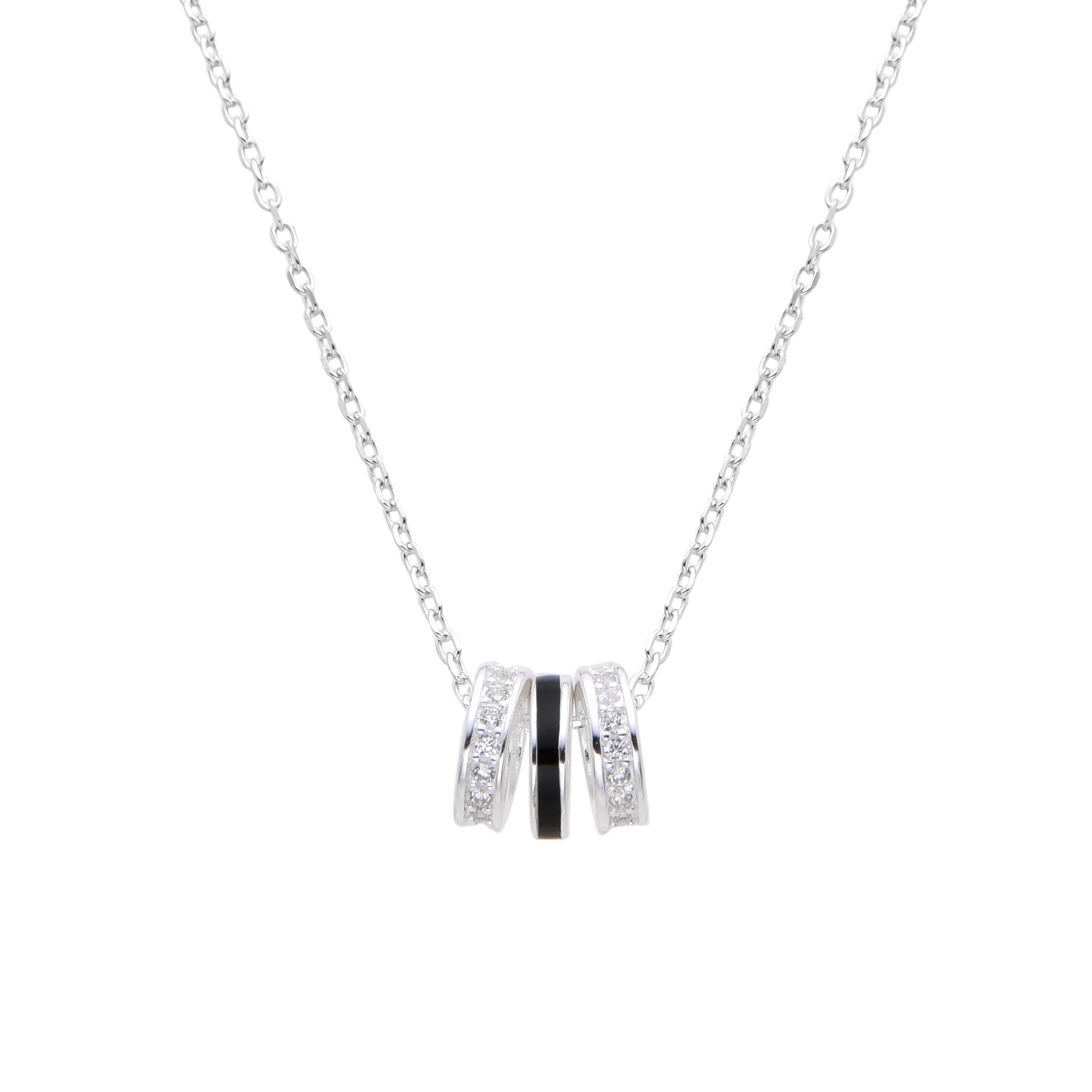 Gargantilla Tipo Collar de Aros con Circones y Esmaltado Negro – Plata 925