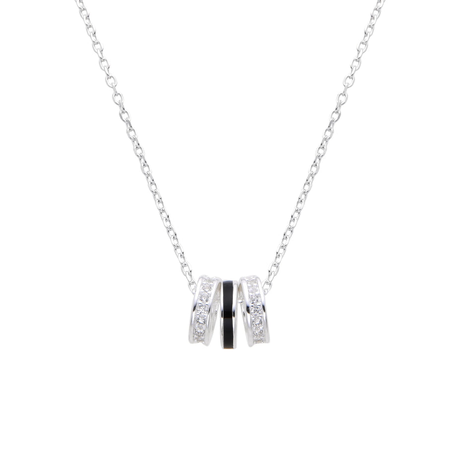 Gargantilla Tipo Collar de Aros con Circones y Esmaltado Negro – Plata 925