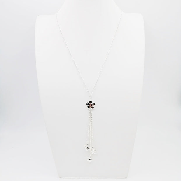 Gargantilla de Plata 925, Tipo Corbatero de Flor y Mariquita