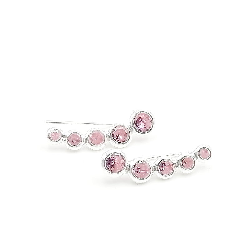 Aretes Tipo Trepadores de Plata 925 para Dama, con Puntos de Luz Rosado