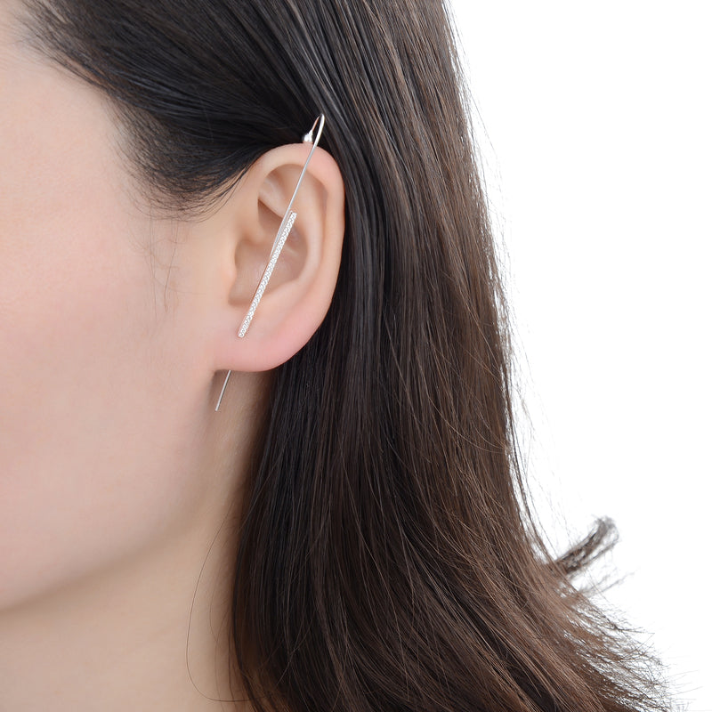 Aretes de Plata 925 para Dama, Ear Clip Bastón