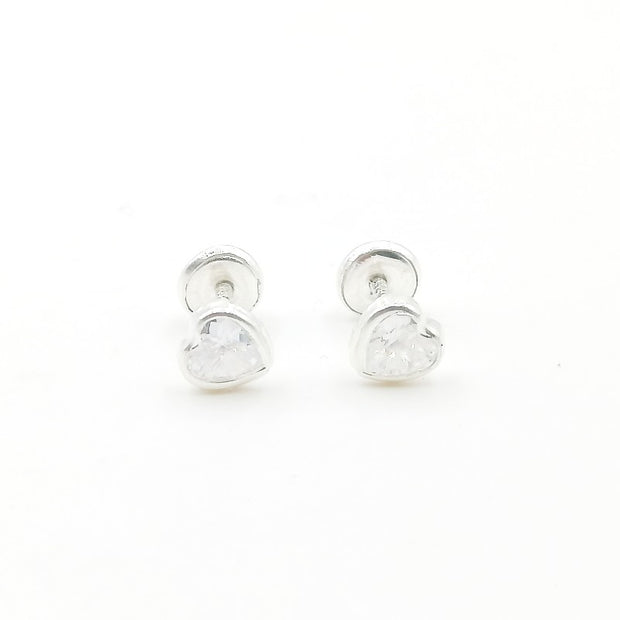 Aretes de Plata 925 con cierre de rosca, Corazón