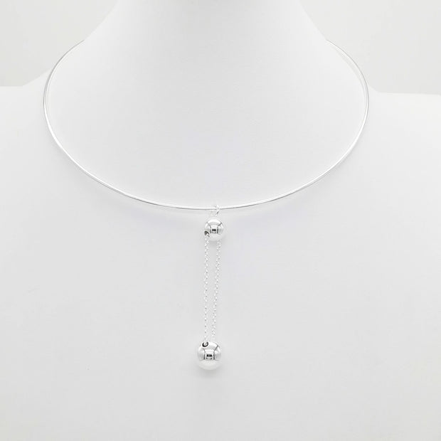 Cadena Omega de Plata 925, Rígida con Bolitas Colgante