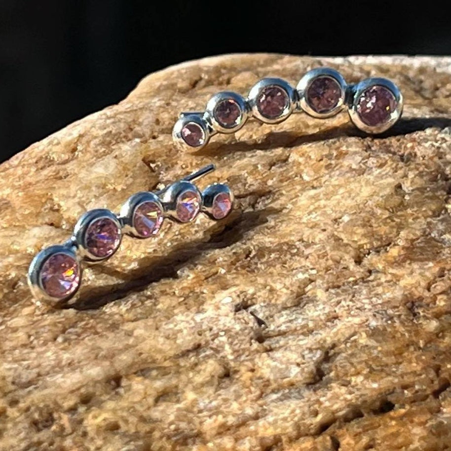 Aretes Tipo Trepadores de Plata 925 para Dama, con Puntos de Luz Rosado